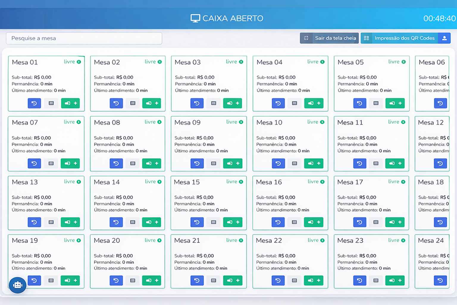 Tela de mesas do sistema VNDX Tecnologia & IA 